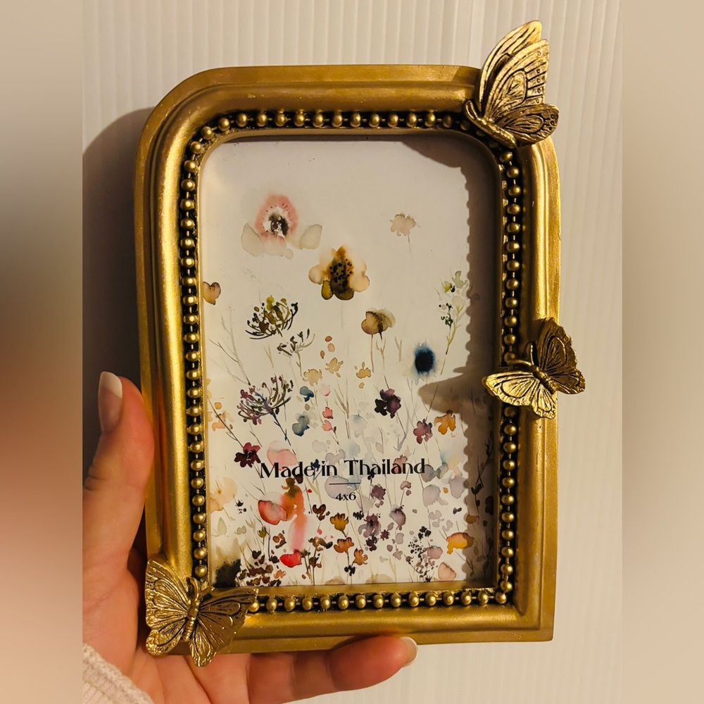 Gold color Butterfly Photo Frame 4x6 Ornate Vintage Style Cottagecore Deco